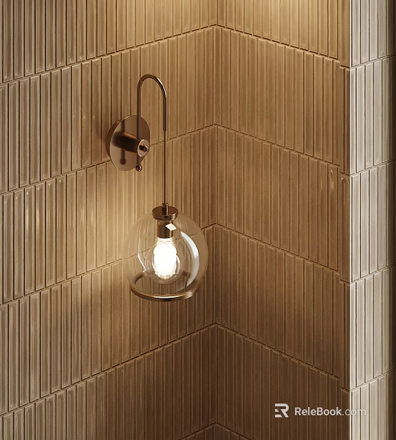 Stylish Wall Sconce with Glass Globe Shade and Illuminated Bulb on Textured Wall 3d model 