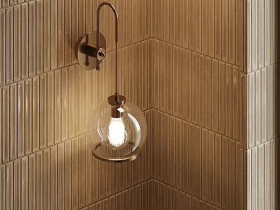 Stylish Wall Sconce with Glass Globe Shade and Illuminated Bulb on Textured Wall 3d model