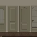 Light Green Hinged Doors With Arched Glass Panes Grid Design And Simple Lines In Interior