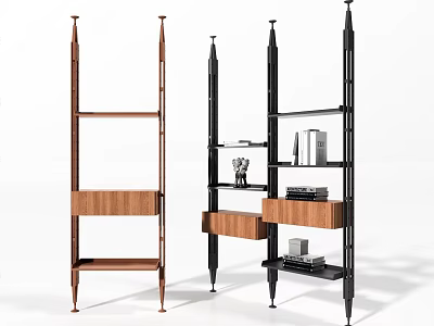 Modern Bookcase Design With Wooden Shelves Metal Frames And Open Storage Space 3d model
