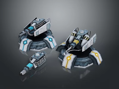 Futuristic Sci Fi Mechanical Devices with Metallic Texture Blue Yellow Accents 3d model