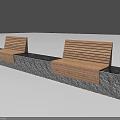 Outdoor Landscape Benches with Wooden Slat Seats and Stone Base Integrated Lighting