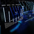 Blue Themed Stage Performance Scene With Bright Spotlights And Lighting Effects 3d model