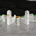 Organized Pharmacy Interior With Shelves Stocked Full Of Medicines And Green Signboards