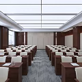 Spacious Conference Room Interior With Neatly Arranged Tables Chairs Front Large Screen And Windows
