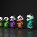 Five Colorful Reptile Plush Figures Standing In Line On Dark Backdrop
