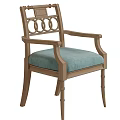 Classic Wooden Dining Chair with Armrests Circular Ring Back Design and Light Blue Cushioned Seat