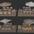 Outdoor Table And Chair Set With Umbrella In Different Styles 3d model