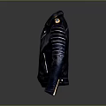 Black Biker Style Leather Jacket With Zipper Front Belt And Shoulder Details