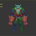 Warrior Character With Horned Creature Features In Red Gold Armored Attire And Dual Weapons