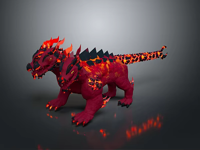 Flaming Mythical Creature With Red Body Black Spikes And Lava Textured Skin 3d model