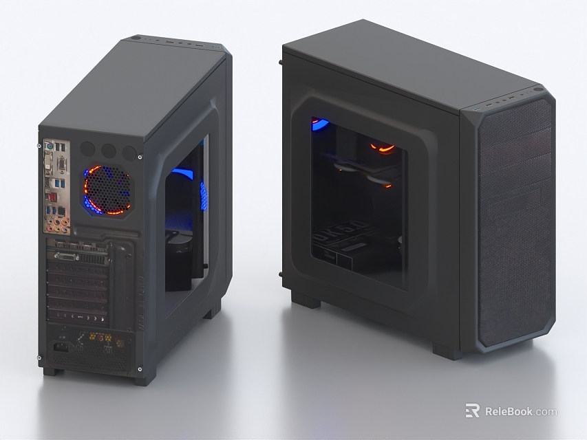 Gaming Computer Cases With RGB Lighting Tempered Glass Panels Showcasing Internal Components Black Design 3d model 