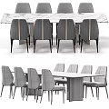 Modern Dining Table Set With Marble Tabletop Grey Upholstered Chairs And Metal Legs 3d model
