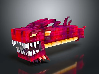 Pixel Art Red Dragon Character With Long Body Sharp Teeth And Glowing Features 3d model