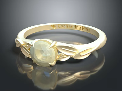 Gold Ring With Round Gemstone And Leaf Decorations Engraved My Enchanting Nina 3d model
