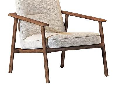 Modern Leisure Chair With Light Gray Fabric Upholstery And Wooden Armrests And Sturdy Legs 3d model