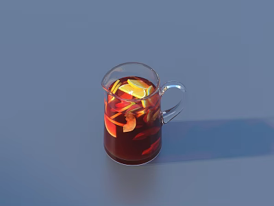 Refreshing Red Tea Drink in Transparent Glass Pitcher with Lemon Slices 3d model