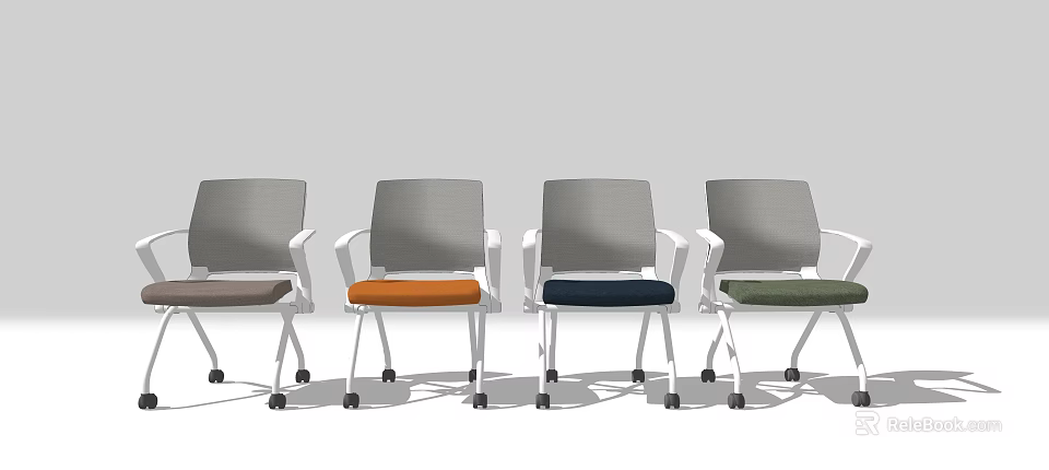 Ergonomic Office Chairs With Mesh Backs White Frames Various Colored Seats And Rolling Wheels 3d model