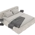 Modern Beige Double Bed With White Pillows Dark Blanket And Nightstand 3d model
