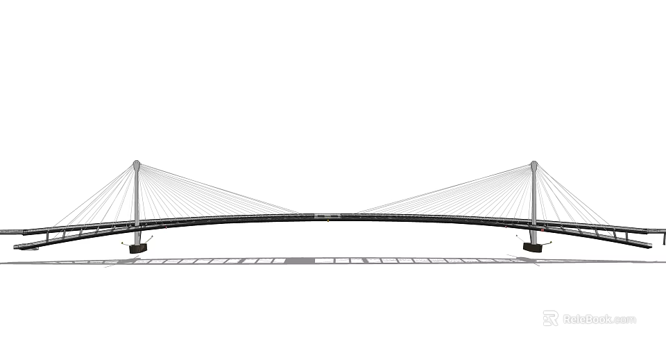 Cable Stayed Bridge With Curved Design And Suspension Cables Structural View 3d model 