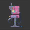 Retro Robot With Green Screen Smiley Face ERROR Display Pink Blue Body Control Panel Wires