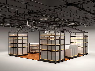 Modern Metal Frame Shelving Units With Wooden Shelves For Indoor Storage 3d model