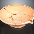 Ceramic Sculpted Bowl with Cracks Restoration Marks Decorative Rim Small Spout and Light Brown Color