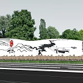 Scenic Wall Featuring Mountain River Painting Red Seal Green Trees And Water Reflection