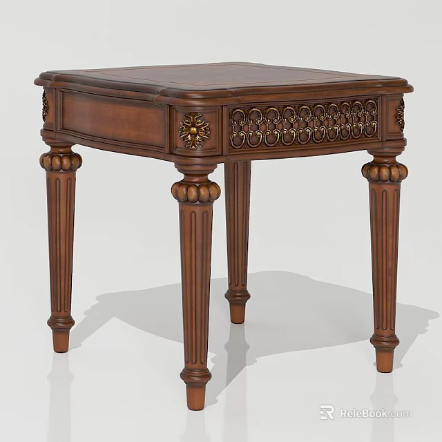 Classic Wooden Side Table With Ornate Carved Patterns And Elegant Column Legs 3d model 