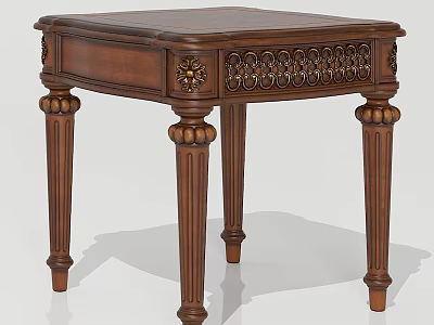 Classic Wooden Side Table With Ornate Carved Patterns And Elegant Column Legs 3d model