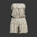 Strapless Floral Print Women's Summer Casual Romper With Ruffled Edge Design