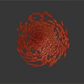 Abstract Golden Spiral Sculpture Composed Of Metallic Leaves With Reflective Surface