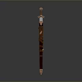 Decorative Vintage Sword With Wooden Scabbard Ornate Metal Hilt And Carved Details