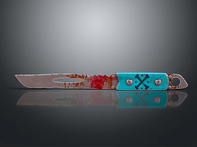 Blood Stained Blade Weapon With Blue Handle Skull Design And Metal Rivets 3d model