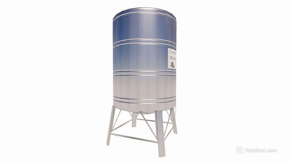 Industrial Stainless Steel Cylindrical Storage Tank With Support Stand And Identification Label 3d model 