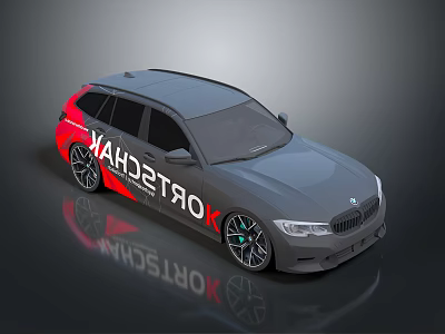Gray Modern Wagon Car Featuring VAHDETROK Graphics Sporty Wheels And Sleek Design 3d model