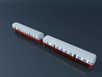 Two Connected Train Carriages With White Roof Red Body And Windows 3d model