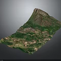 3D Terrain Model Featuring Green Vegetation Mountainous Areas And Urban Regions