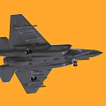 Gray Fighter Jet Aircraft With Cockpit Wings Landing Gear And Orange Background
