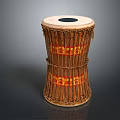 Decorative Traditional Wooden Drum as Musical Instrument with Red Yellow Patterns and Black Center Hole