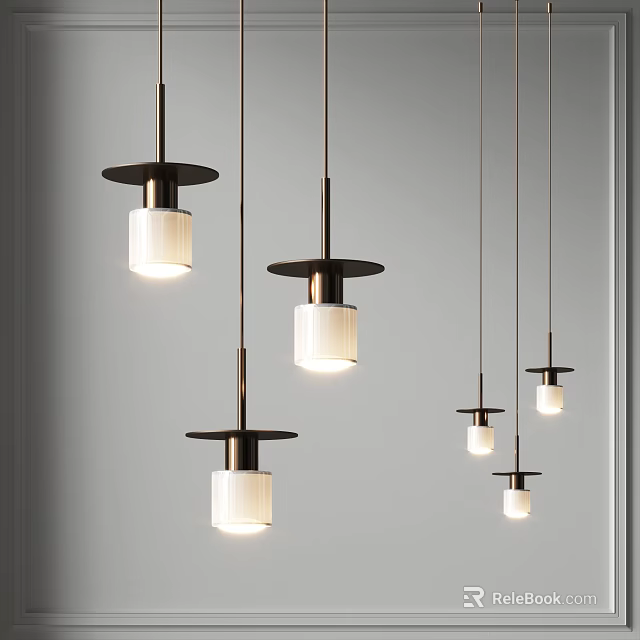 Modern Pendant Lights With Sleek Metal Frames And White Glass Shades 3d model 
