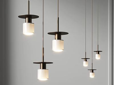 Modern Pendant Lights With Sleek Metal Frames And White Glass Shades 3d model