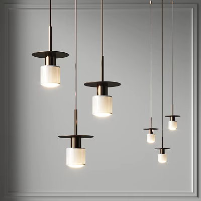 Modern Pendant Lights With Sleek Metal Frames And White Glass Shades 3d model
