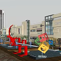 Modern Commercial Street With Pedestrian Walkway Water Pools And Stylish Buildings