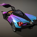 Iridescent Purple Supercar With Scissor Doors Open Orange Interior And Carbon Fiber Accents