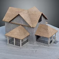 Two Story Detached Villa With Brown Roof Gray Exterior And Porch Columns