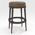 Modern Bar Stool With Brown Leather Seat Black Wooden Legs And Round Footrest