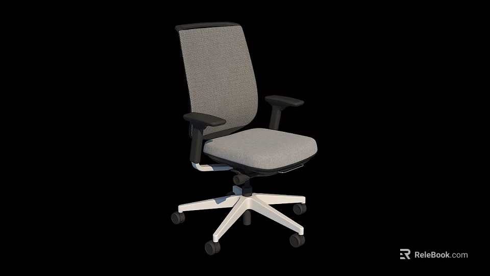 Modern Gray Office Chair With Armrests White Base And Rolling Wheels 3d model 