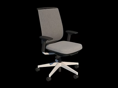 Modern Gray Office Chair With Armrests White Base And Rolling Wheels 3d model