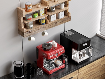 Coffee Machine Bean Grinder Straight Drink Machine Pot Kettle Cup Coffee Cup Coffee Bean Tea Bag Kitchen Supplies Solid Wood Cabinet Solid Wood Storage Rack 3d model